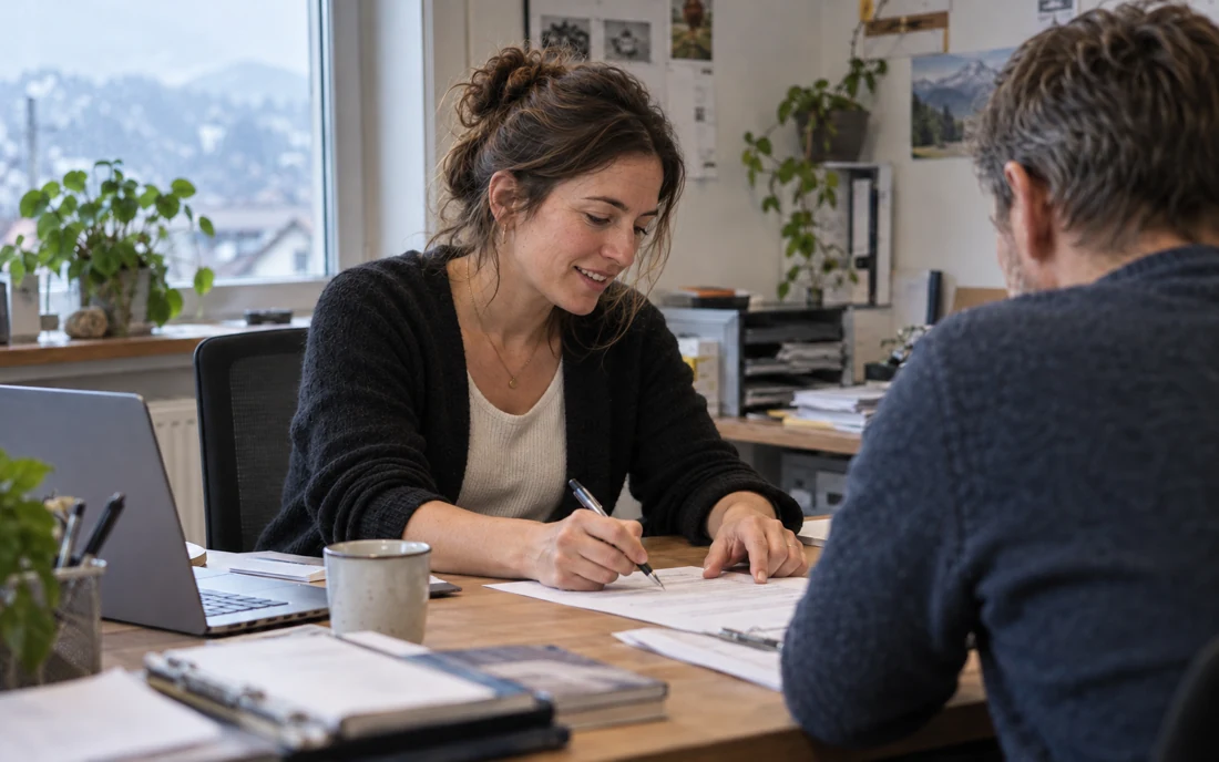 Selbständige Dienstleisterin im Kundengespräch