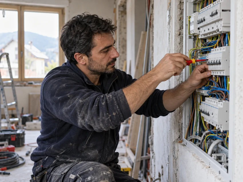 Elektroinstallateur bei der Arbeit