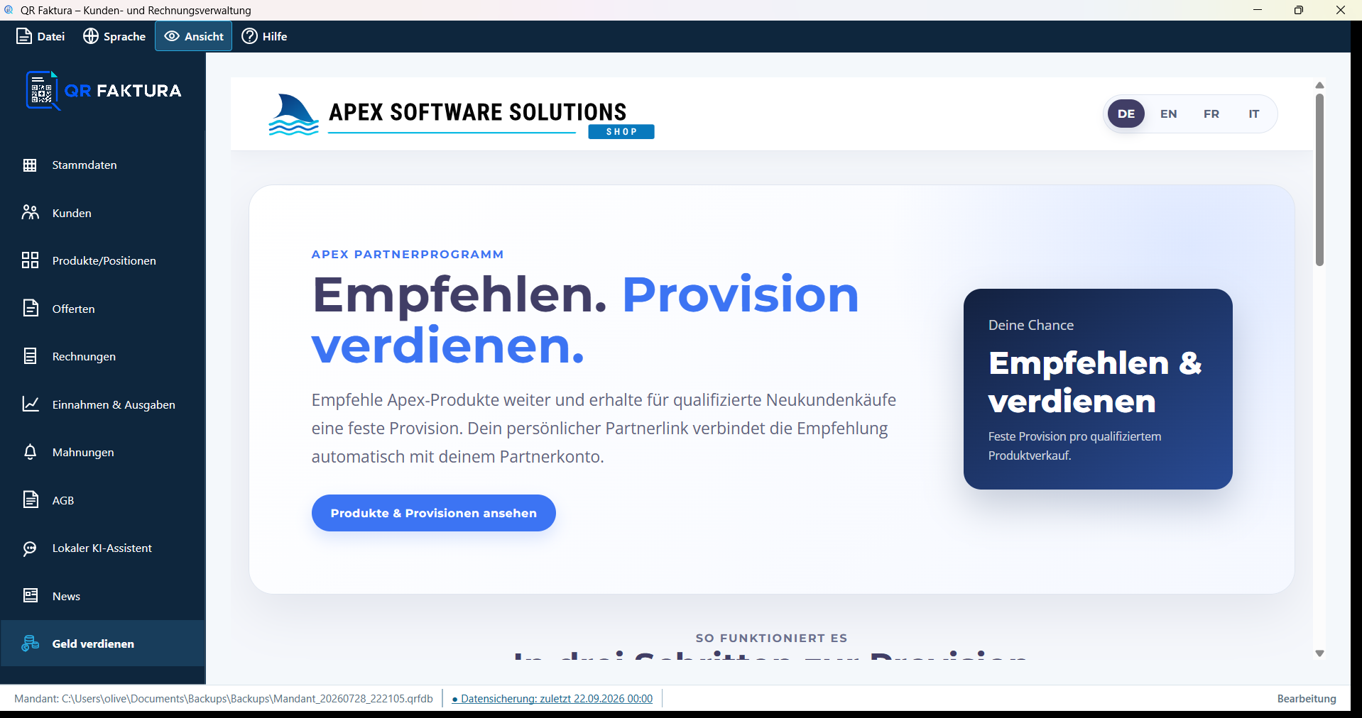 Original-Screenshot von QR Faktura: Geld verdienen